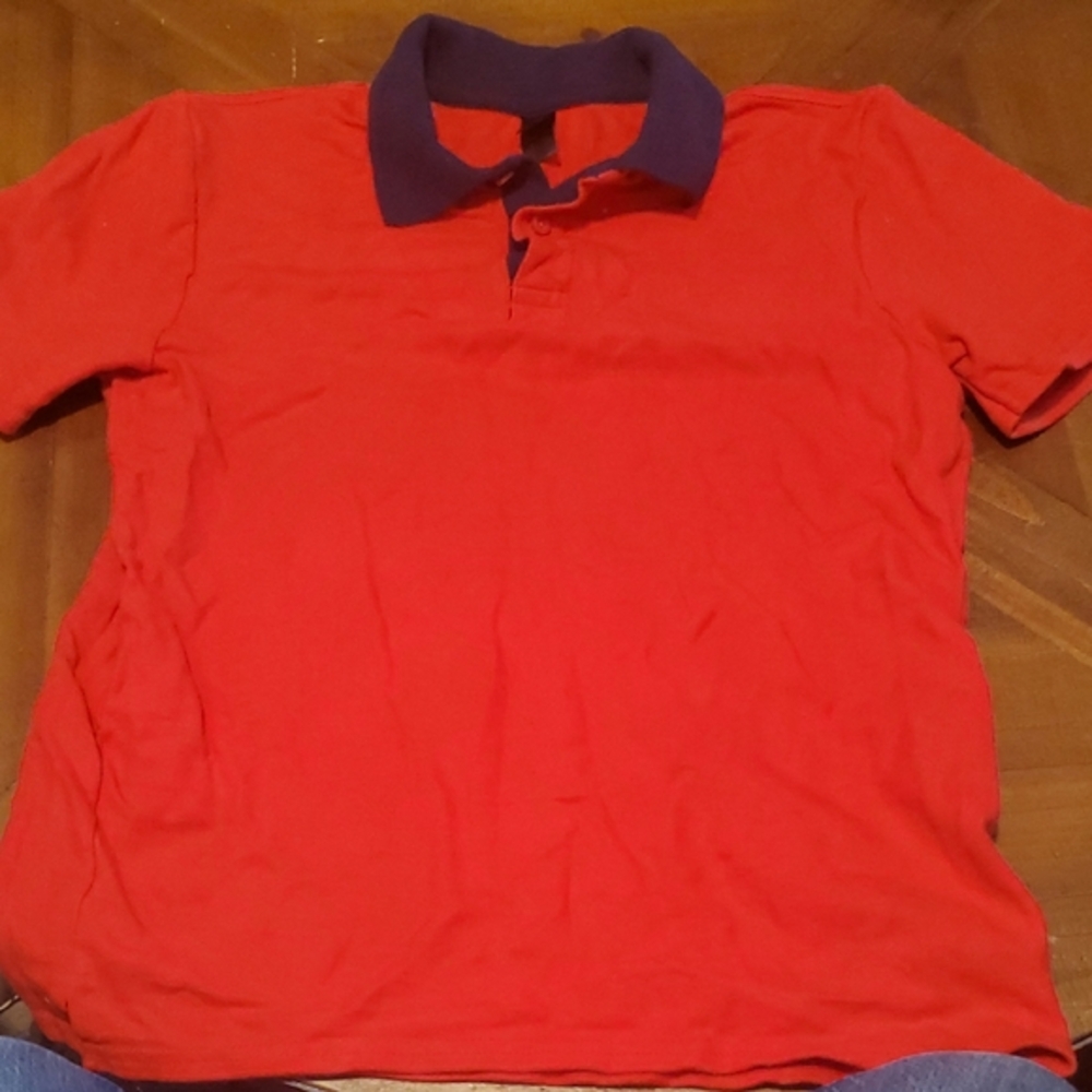 Anvil Red Polo with Navy Blue Collar